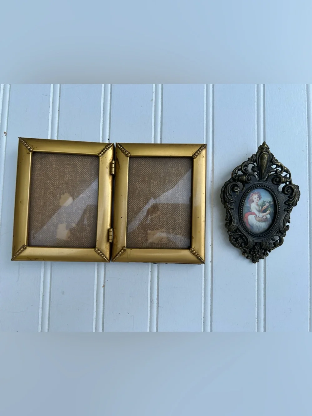Vintage Frames Gold Double Metal Ornate Silver Portrait Miniature Made in Italy